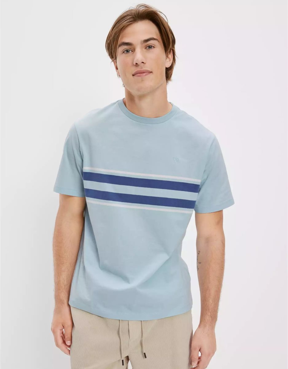 T Shirts American Eagle AE Super Soft Rayé Bleu Homme | VDI-90850187